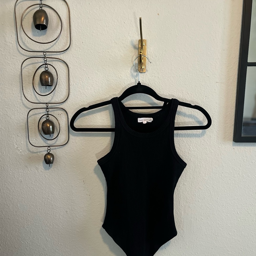 Good American Black Ribbed Bodysuit